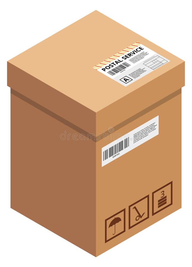 Closed carton box. Shipping package isometric icon stock illustration