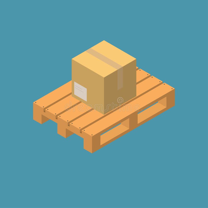 Closed carton delivery packaging box on wooden pallet royalty free illustration