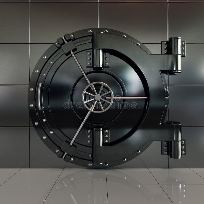 Closed front view bank vault door