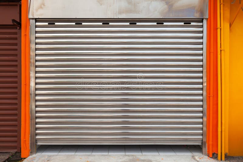 Closed garage metal roll gate, texture royalty free stock photo