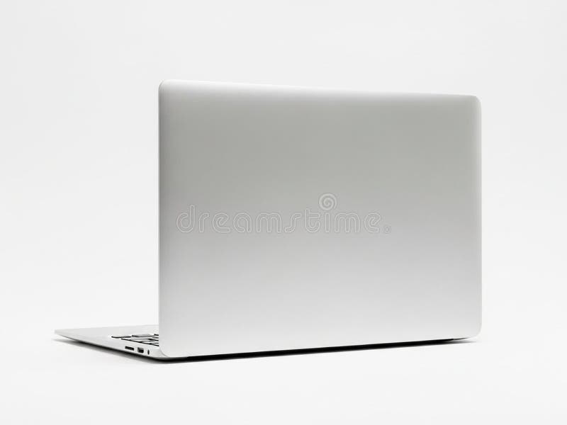 This image features a closed laptop computer positioned on a white background. The laptop is shown from a side angle, highlighting its sleek and minimalist design. The white background provides a clean and uncluttered setting, emphasizing the laptop as the primary subject of the image. Laptop side angle illustrations