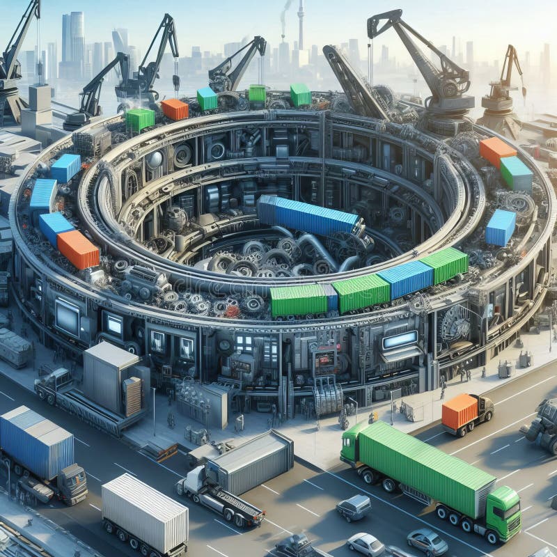 Closed Loop Material Usage Developing transportation vehicle sy stock illustration
