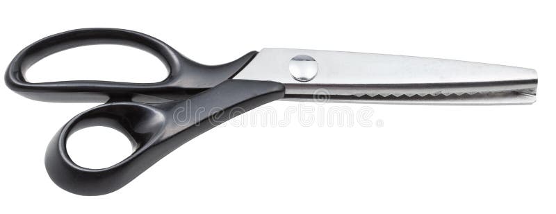 Closed modern pinking shears with black handles