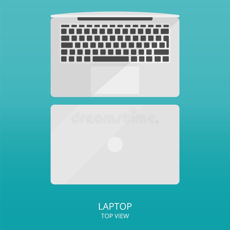 Closed and opened laptop top view. Computer symbol, device for work in flat style without outline. Vector illustration. royalty free illustration