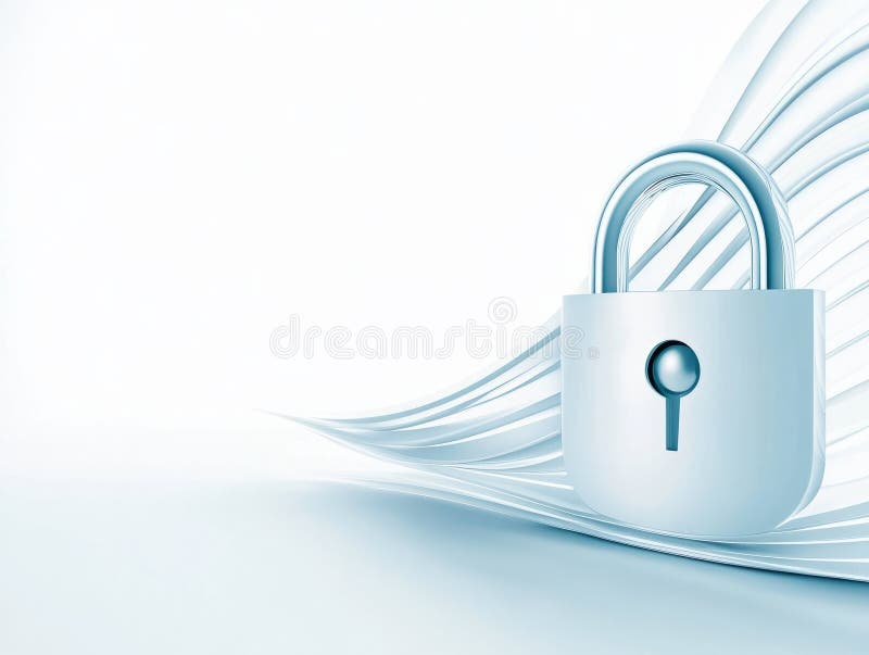 Closed padlock securing data flow, symbolizing cybersecurity and protection in digital environment royalty free illustration