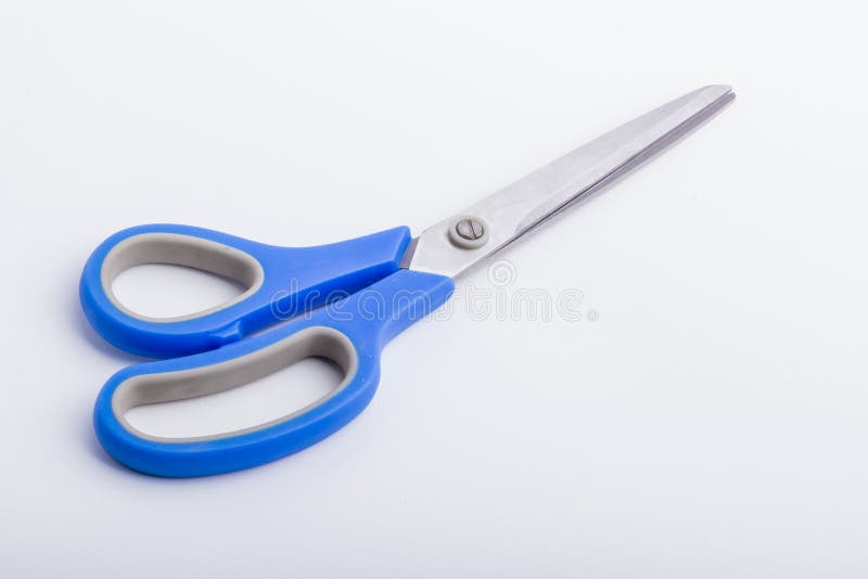 A Closed Pair of Scissors with a Blue Grip Stock Image Image of craft