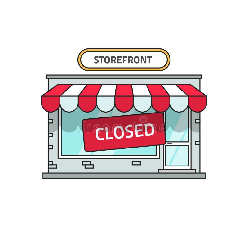 Closed Shop Building Vector, Store Font View with Close Sign Stock Vector -  Illustration of business, front: 79024898