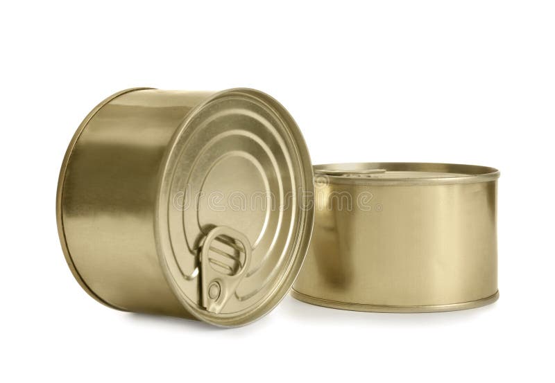Closed Tin Cans Isolated on White, Mockup for Stock Photo Image of