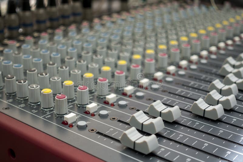 Closed up of Air Equalizer / sound mixer console and button and royalty free stock image