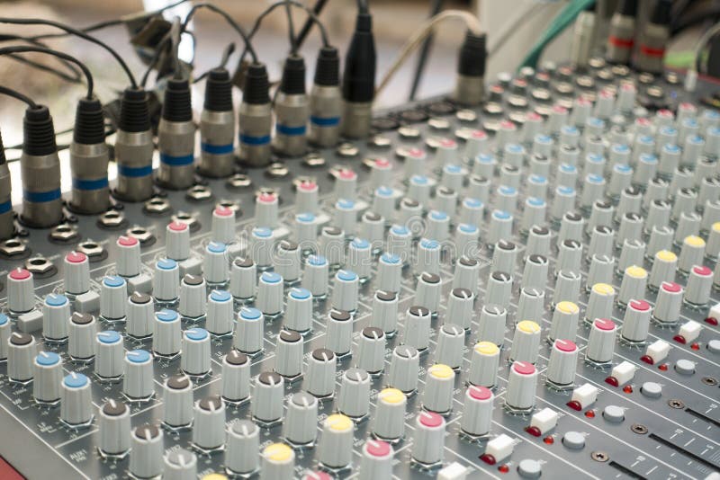 Closed up of Air Equalizer / sound mixer console and button and royalty free stock photo