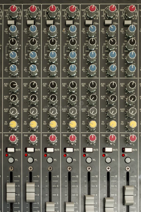 Closed up of Air Equalizer / sound mixer console and button and royalty free stock images