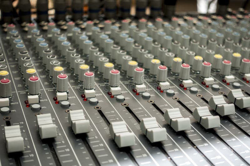 Closed up of Air Equalizer / sound mixer console and button and stock image