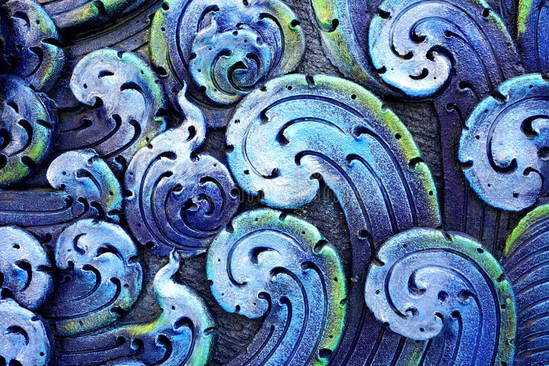 Closed-up of colorful wave concrete stucco design in Thai templ royalty free stock images
