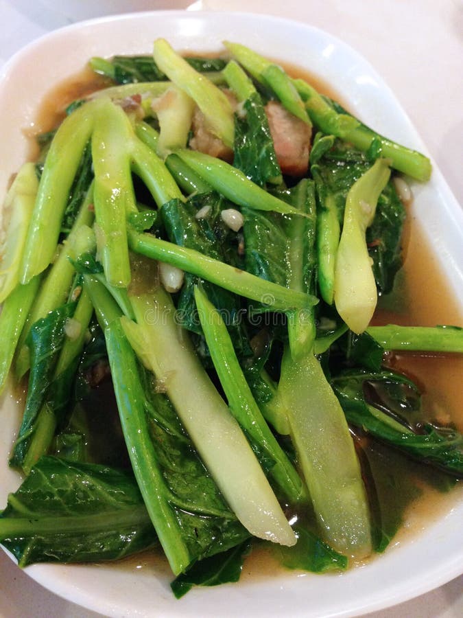 Closed Up the Crispy Pork with Kale , Thai Food Stock Image Image of