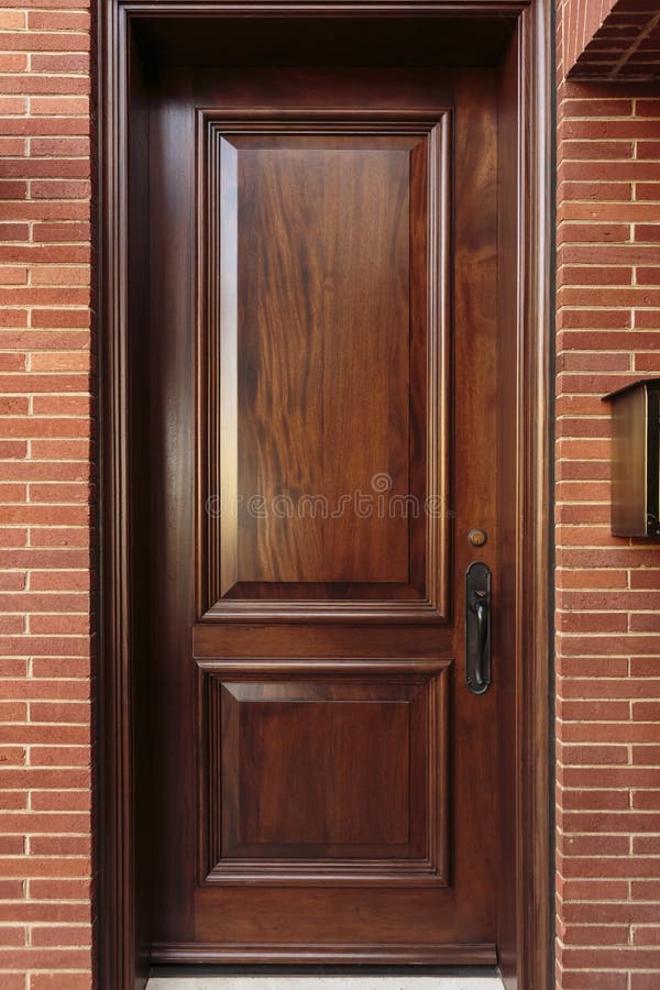 Closed Wooden Front Door of a Luxury Home