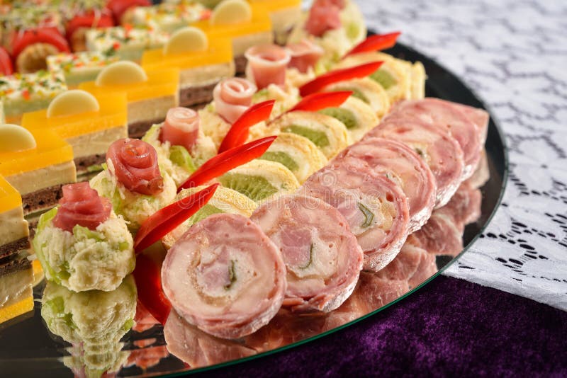 Closeup of Antipasto and Catering Platter with Different Appeti Stock ...