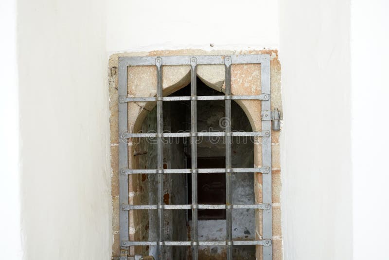 Closeup of an Antique Window with Bars Stock Image Image of division