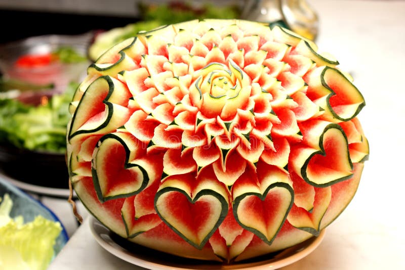 Closeup the art of watermelon carving fruit