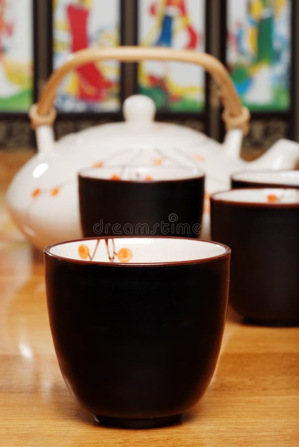 Closeup Asian Tea Cup With Set In The Background Stock Photo Image of