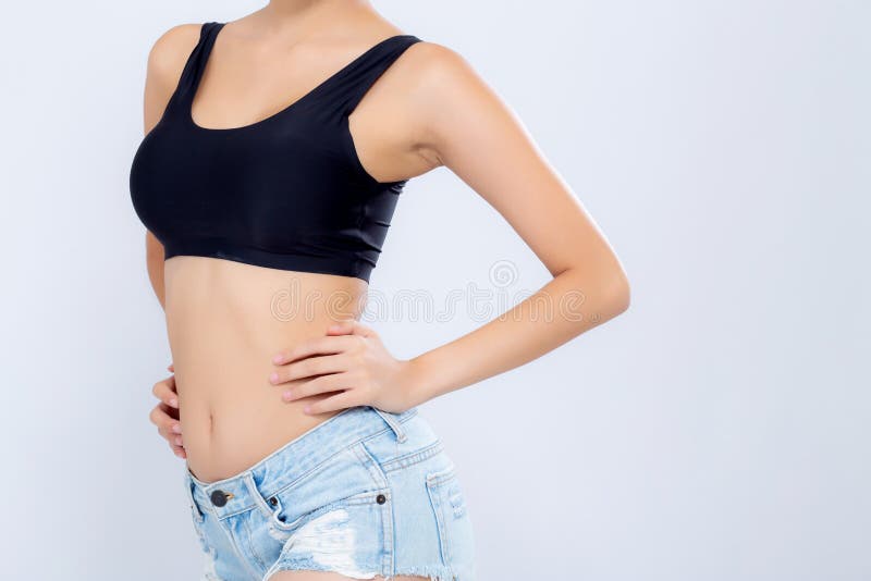 Closeup Asian Woman Wear Underwear Beautiful Body Belly Slim Shape with  Diet at Room. Stock Photo - Image of loss, asia: 189732612