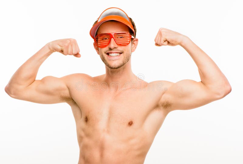 CLoseup Of Attractive Young Man Flexing Bicep Muscles On White B Stock Image Image 31655065