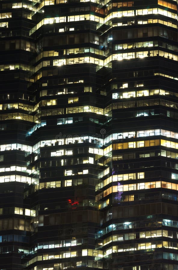 Closeup Bangkok cityscape Modern building at night time,Thailand