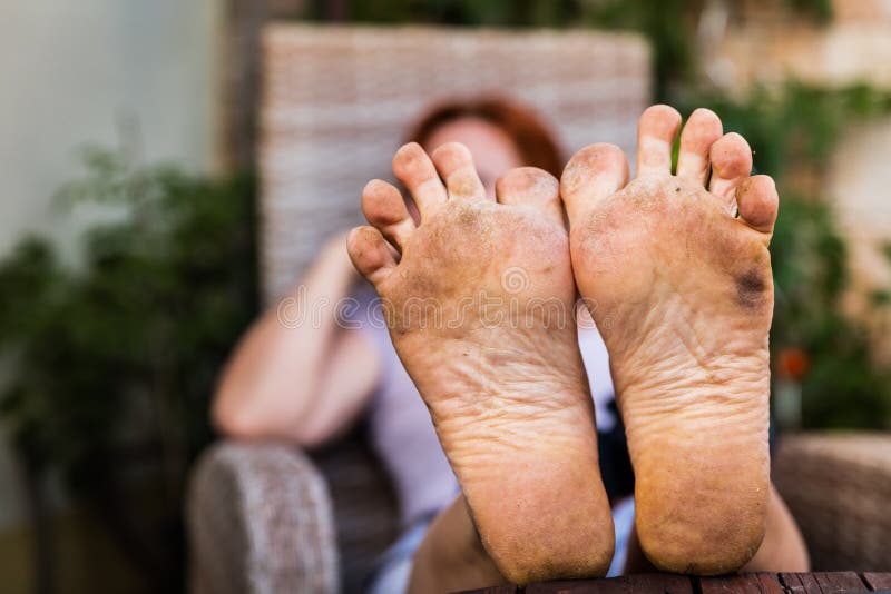 Closeup of the Bare Dirty Feet of a Adult Woman Stock Image - Image of white, toes: 219180241