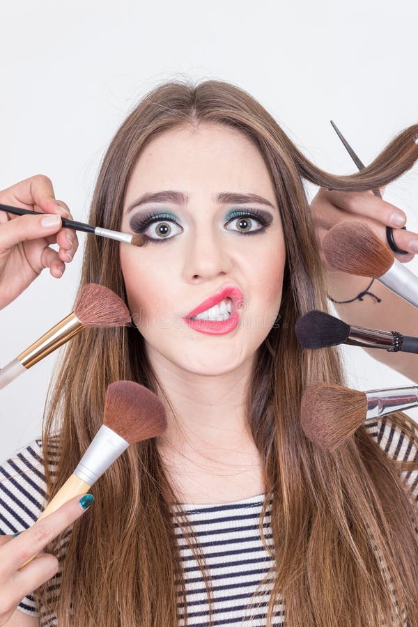 Closeup Of Beautiful Blond Girl Getting Makeup Stock Image Image Of 