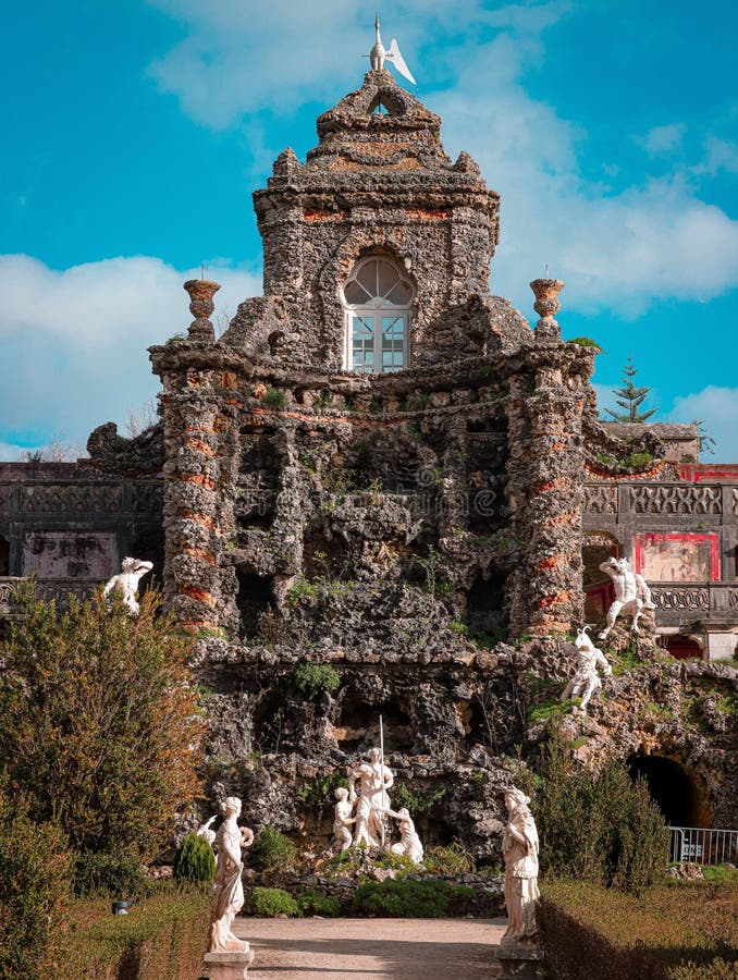 A closeup of a beautiful building in Cascade Gardens of Quinta Real de Caxias