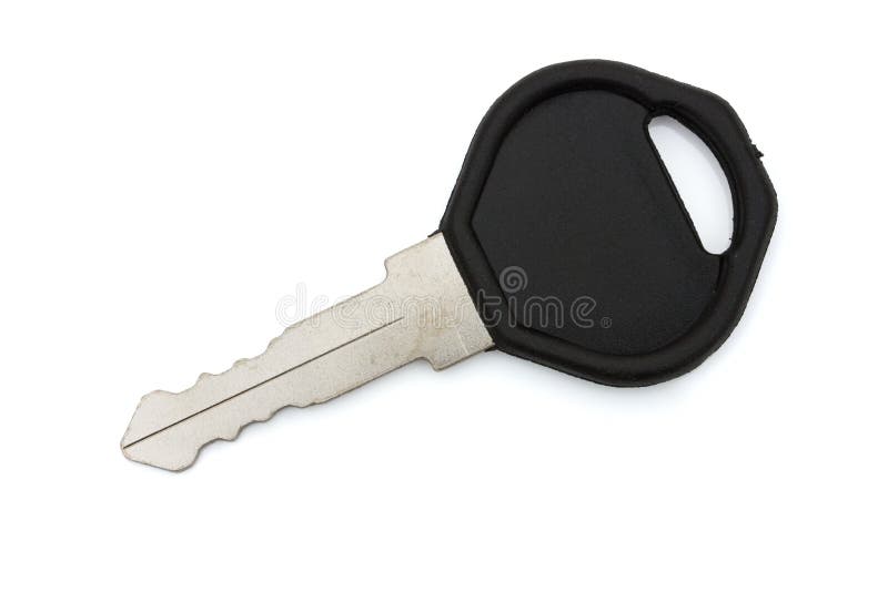 Closeup of a black and silver key on white with copy-space. Closeup of a black and silver key on white with copy-space