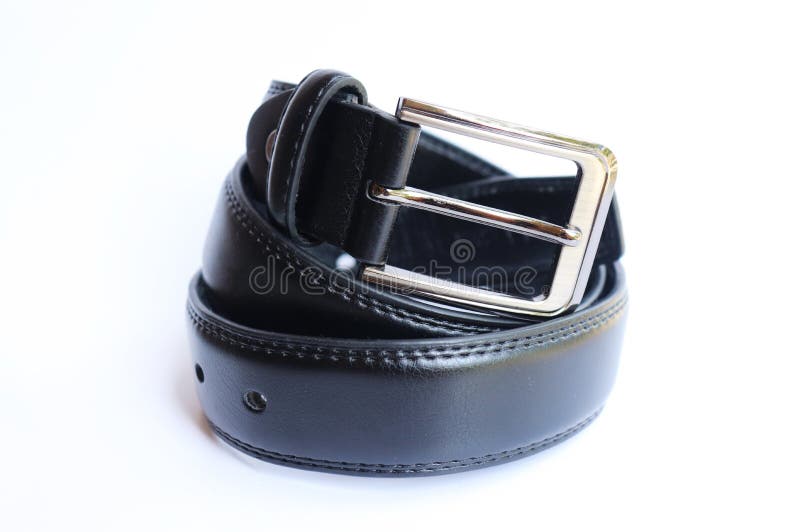 Menâ€™s Stylish Black Leather Belt on Isolated White Background ...