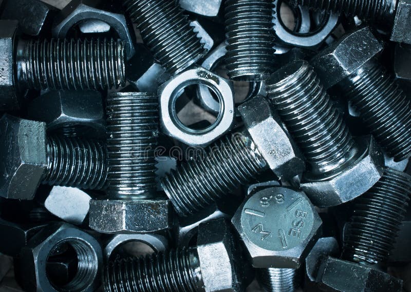 Closeup of Black Nuts and Bolts Stock Image Image of solid, material