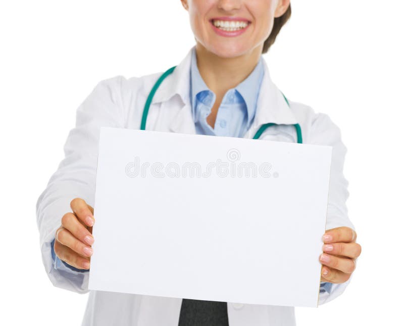 Closeup on blank paper sheet in hand of doctor stock photos Closeup on blank paper sheet in hand of doctor stock photos