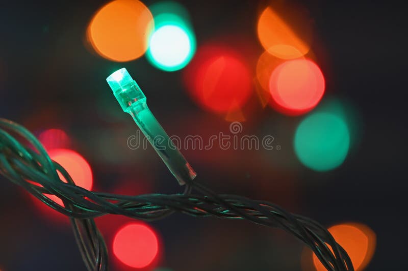 Closeup Blinker Decorative Lights in Christmas Lights Nighttime Stock