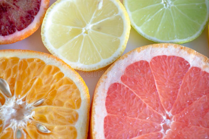 Lemon, Orange and Grapefruit in a Crosssection Stock Image Image of