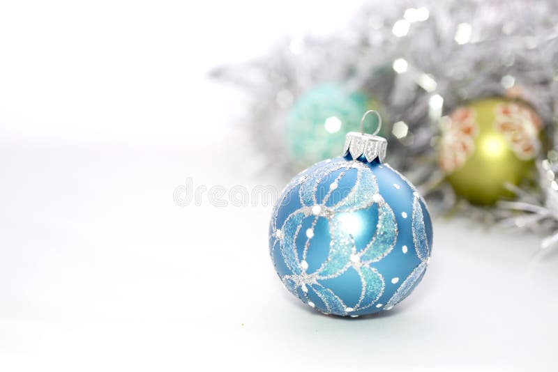 Closeup of blue Christmas balls