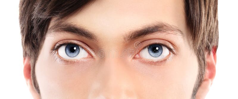 Closeup of blue eyes from a young man