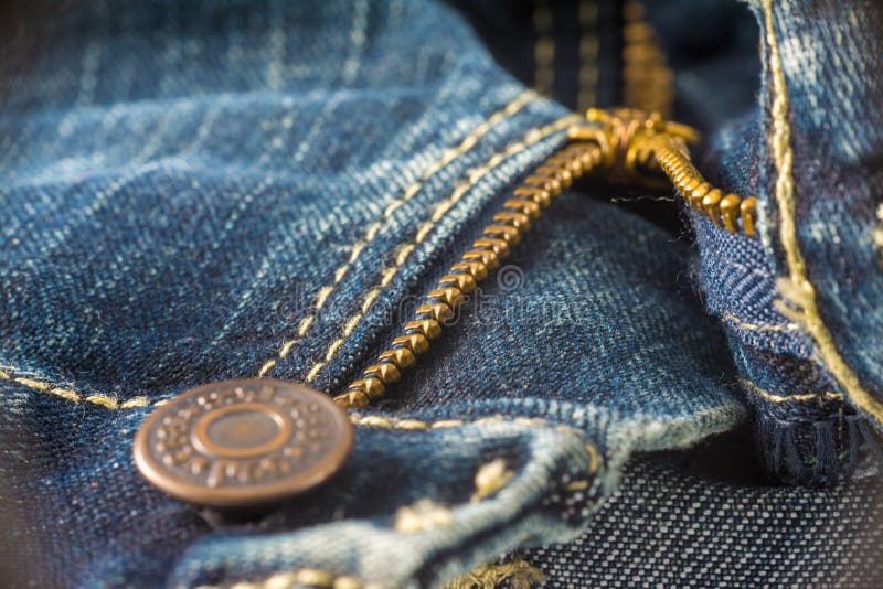 Closeup on Blue Jeans Zipper and Button Stock Image Image of clothing