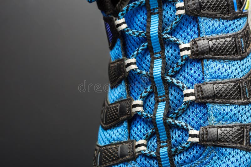 Closeup of Blue Shoelaces on Grey Stock Photo Image of fashioned