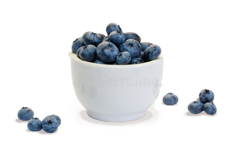 Closeup Blueberry in White Ceramic Cup on White Background Isolated ...