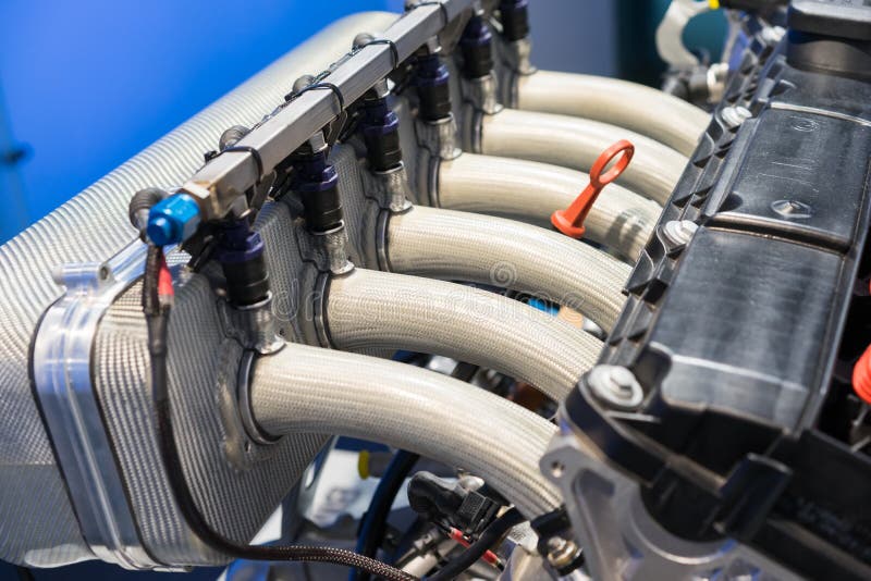 Closeup of a BMW engine. A twelve cylinder engine on display at the BMW museum stock photo