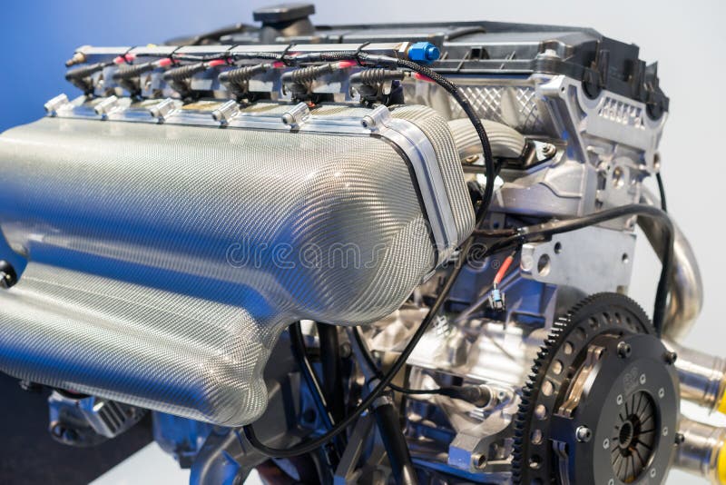 Closeup of a BMW engine. A twelve cylinder engine on display at the BMW museum stock image