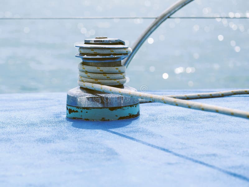 Closeup of a Boat Winch with Ropes Stock Image Image of winch, wires