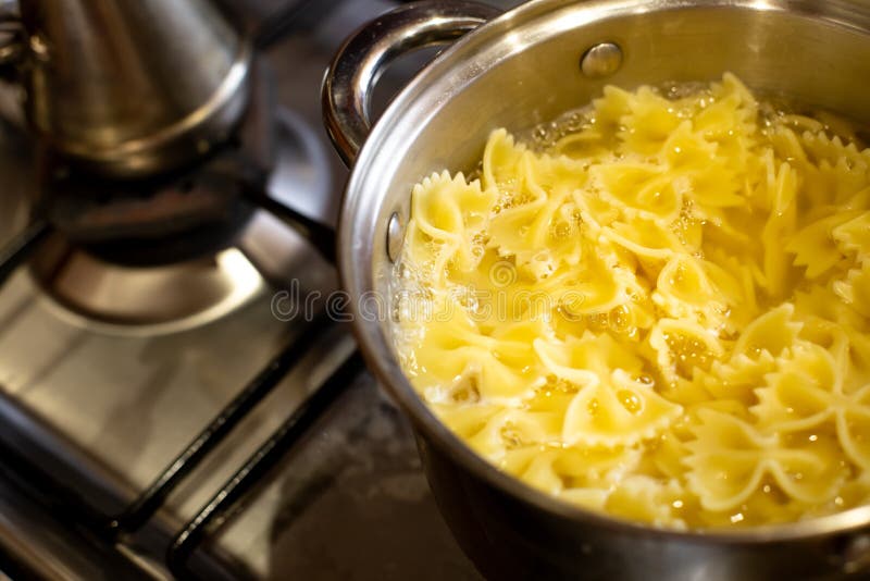 Closeup Boiling Pasta in a Saucepan. Cooking Stock Photo - Image of