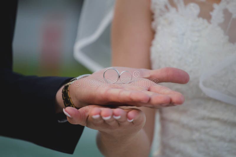 Closeup Of Bride And Groom Hands Holding Wedding Rings Stock Image Image Of Ceremony Together