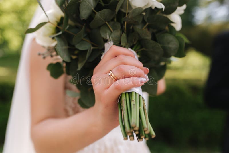 Closeup of Bride Hold Bouquet in Her Hands Stock Image Image of model