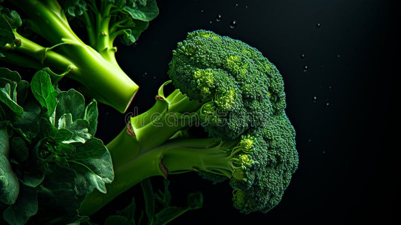 Closeup of broccoli on dark background generative AI stock illustration