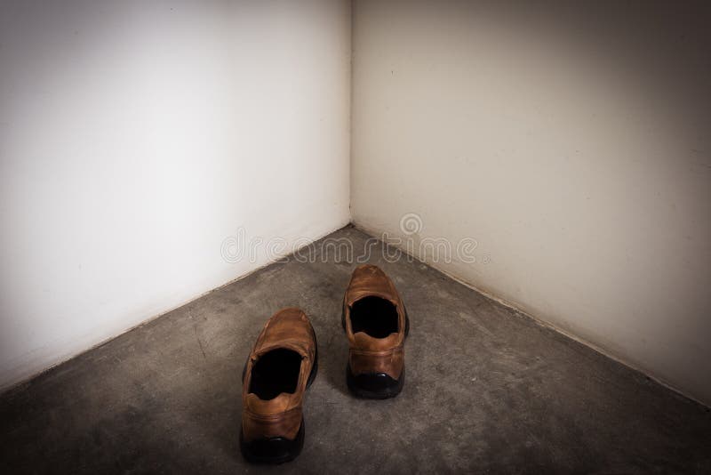 Closeup Brown Leather Shoes Walk in Corner Stock Photo Image of