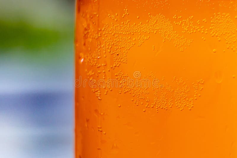 Closeup Bubbles on a Glass of Chilled Soda Drink Stock Photo Image of