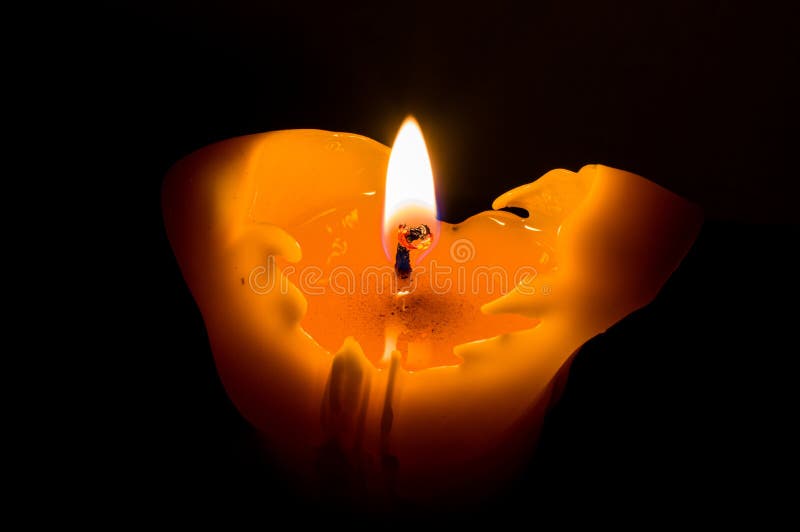 Closeup of a Burning Candle. Burning Wick Close Up Stock Photo Image